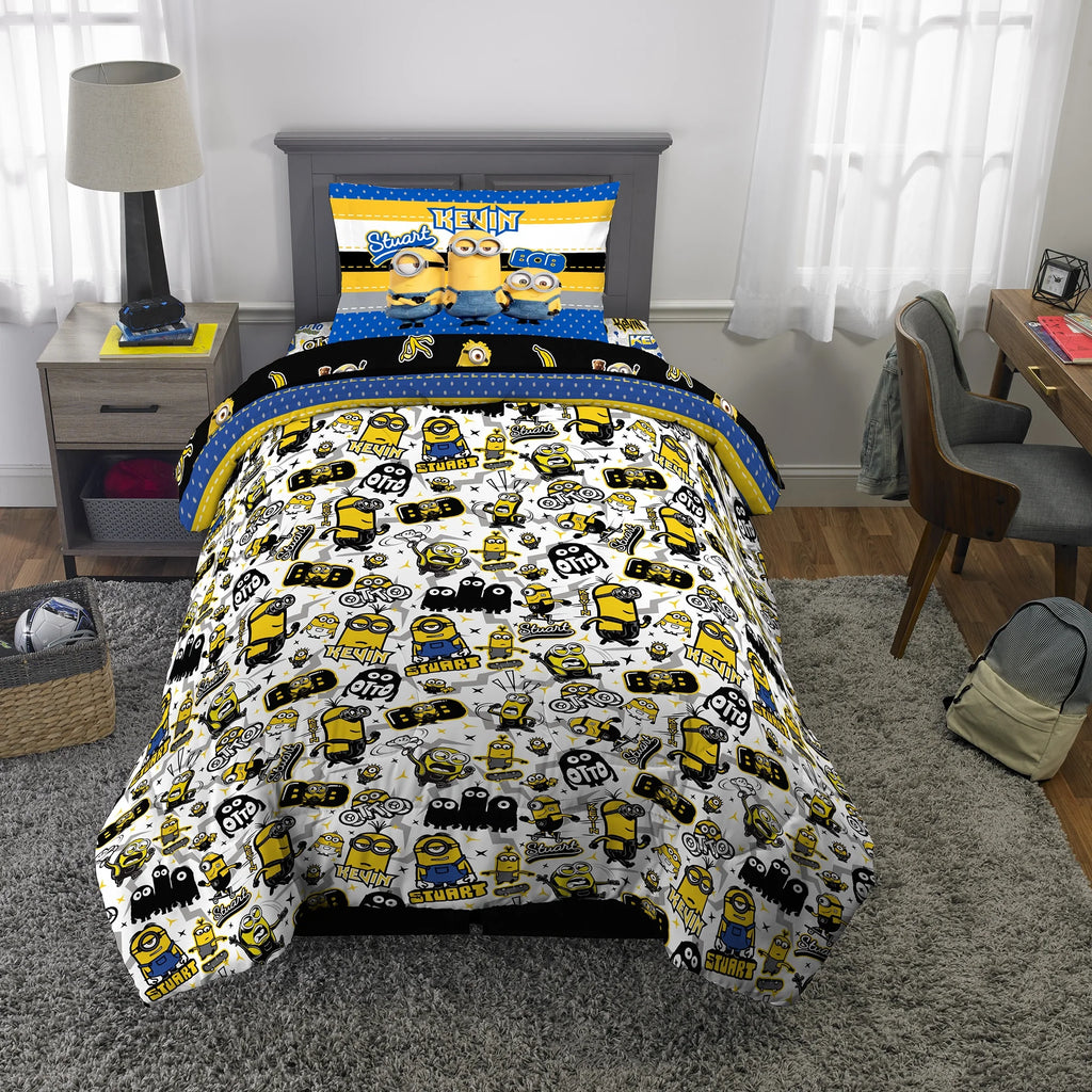 Reversible Blue and Yellow Kids Comforter and Sham Set I7513