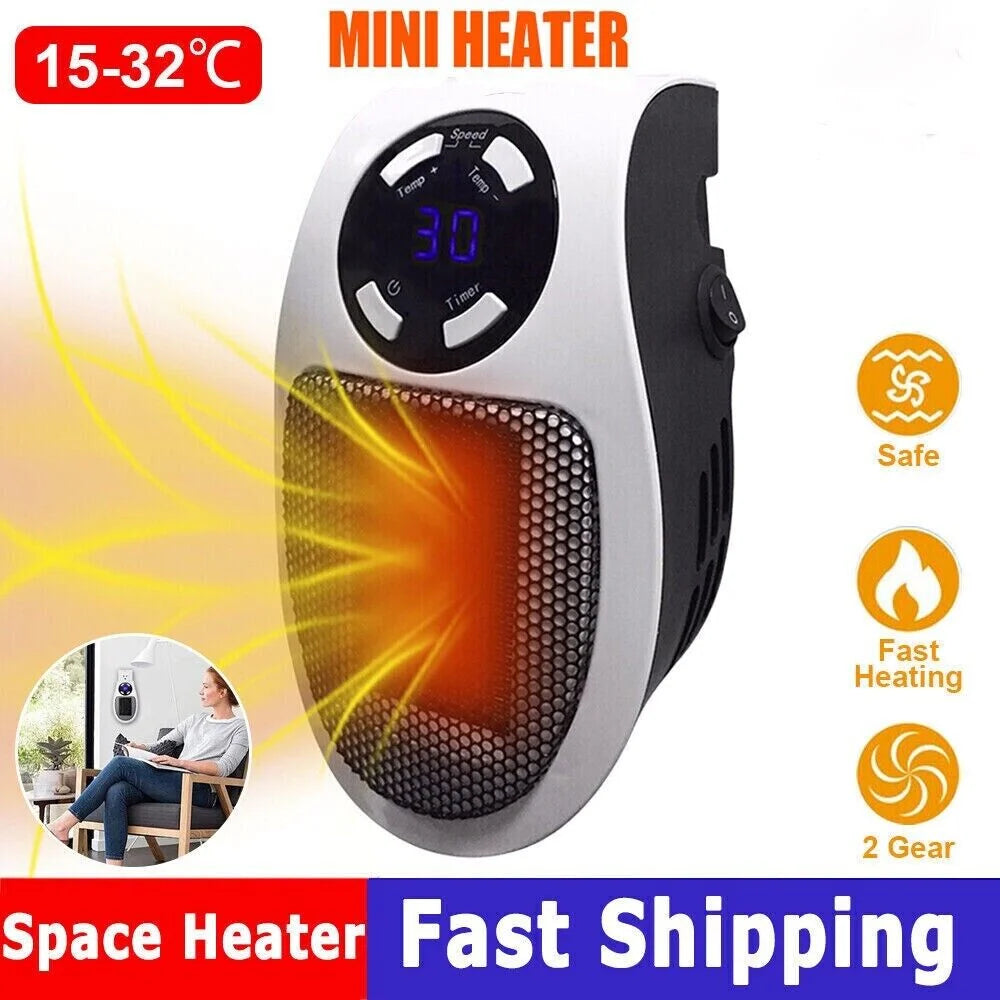 500W Portable Electric Space Heater with Adjustable Thermostat and Programmable Timer H665