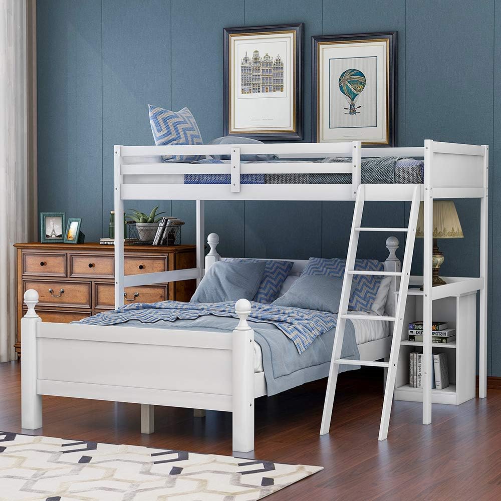 Twin Over Full Wood Loft Bunk Bed with Cabinet E292786