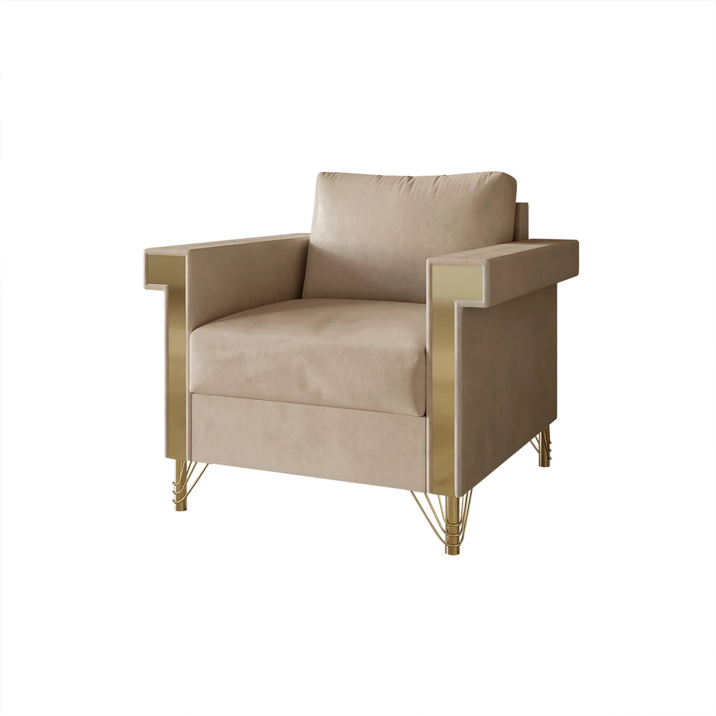 Beige Velvet Upholstered Armchair L4904