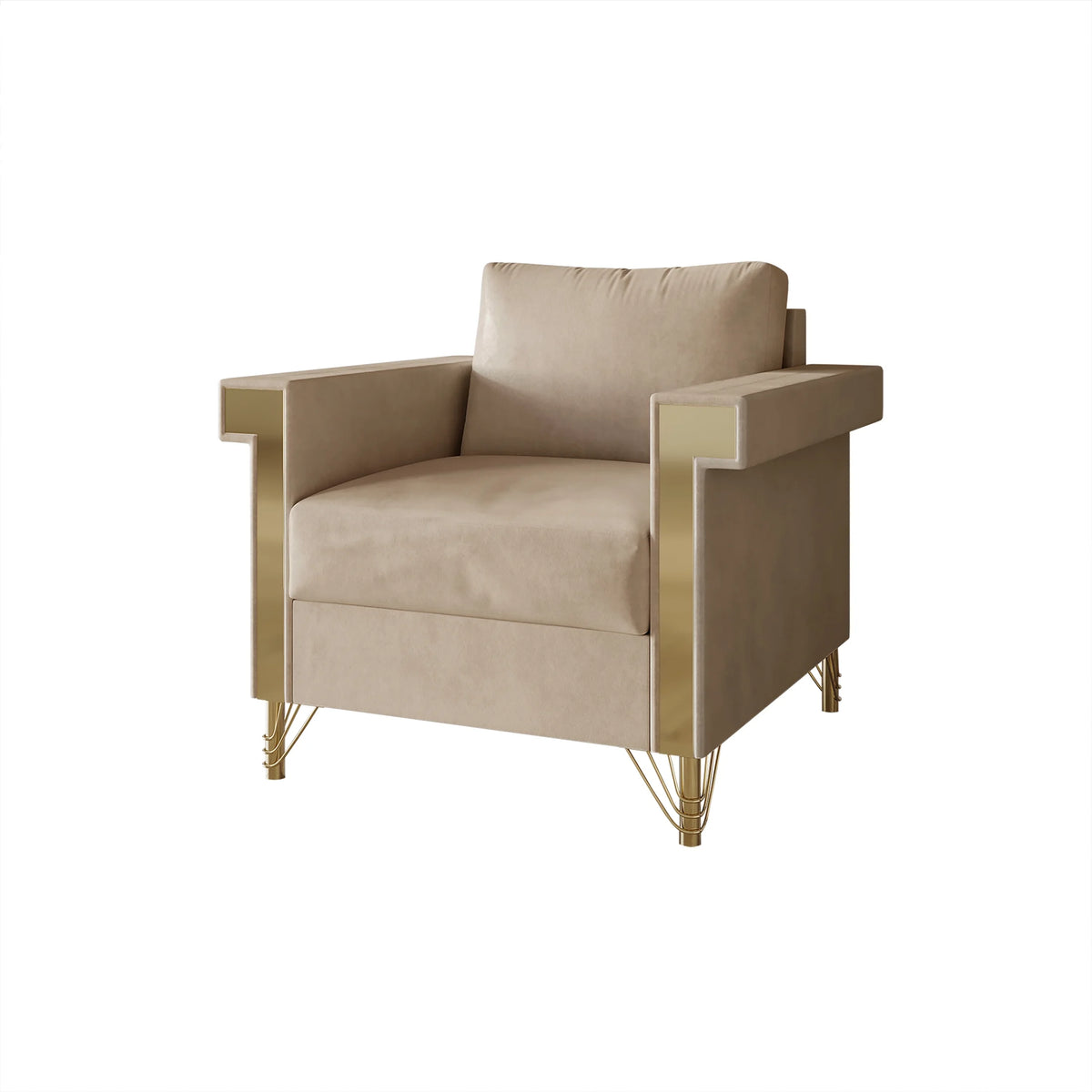 Beige Velvet Upholstered Armchair L4904