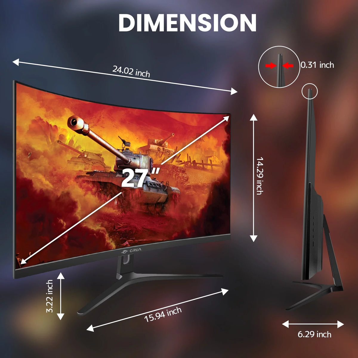 27 Curved Gaming Monitor FHD 1080P 165Hz 1800R Frameless Black C521