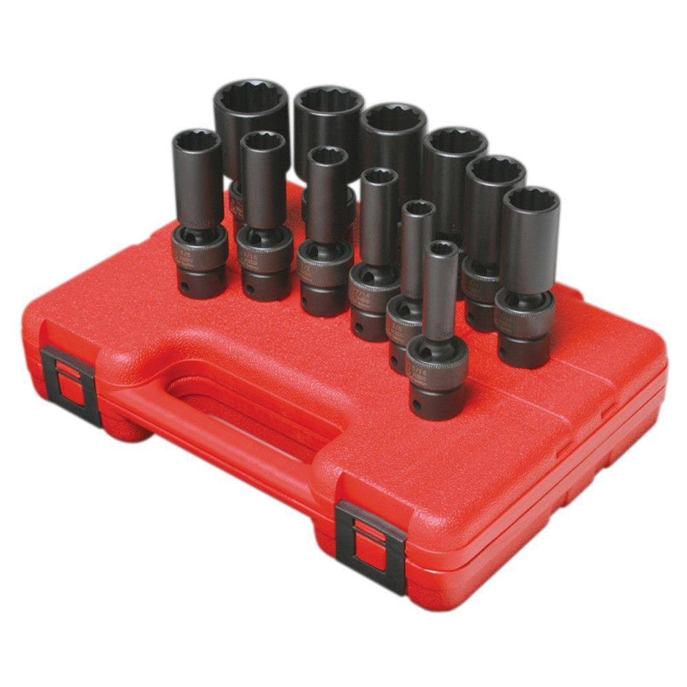 3/8" Dr. Deep Universal 12 Point SAE Impact Socket Set V17913