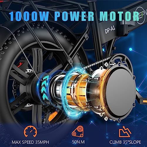 1000W 48V 20AH Removable Battery 7-Speed 20" x4.0 Fat Tire Electric Folding Bike T1262