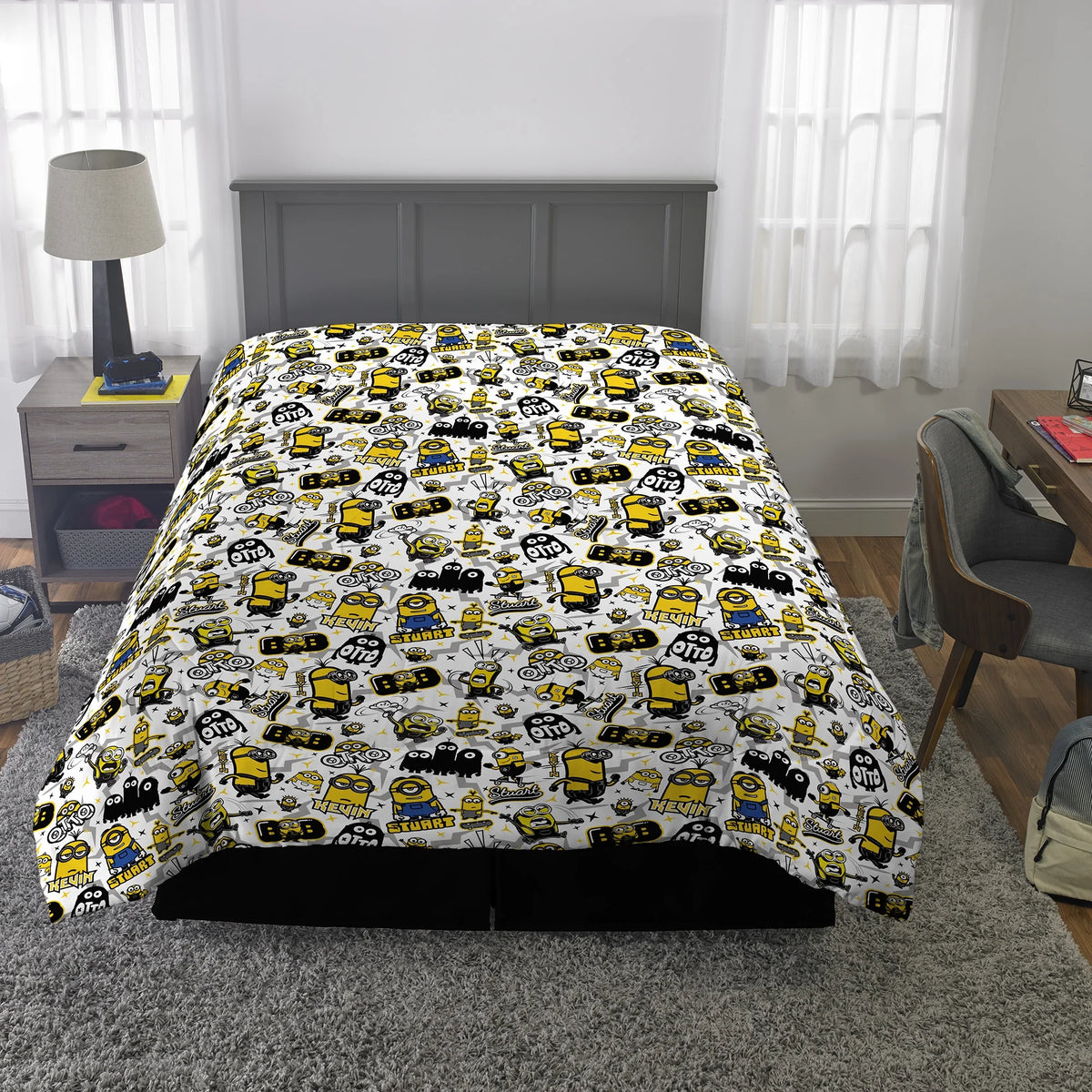 Reversible Blue and Yellow Kids Comforter and Sham Set I7513