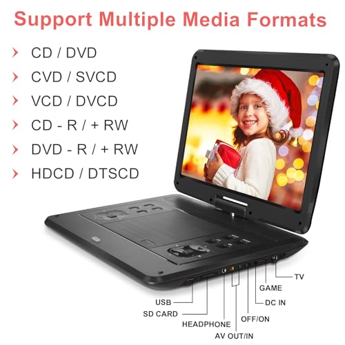 16.9" Portable Mobile DVD Player with 14.1" Large Swivel Screen with 6 Hrs Rechargeable Battery (Blue) J27808