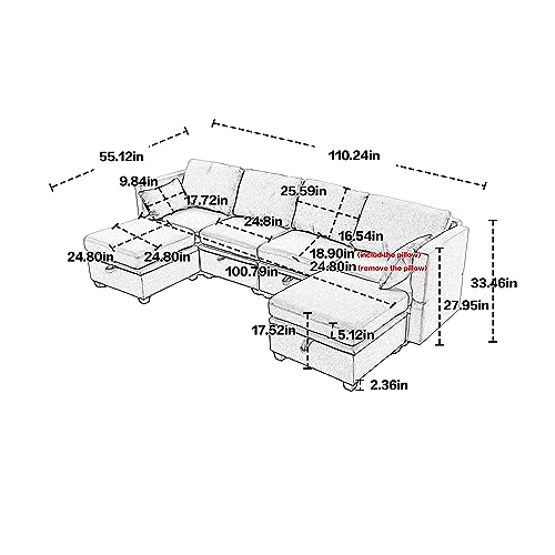Navy U Shaped Sectional Sofa with Storage I8606