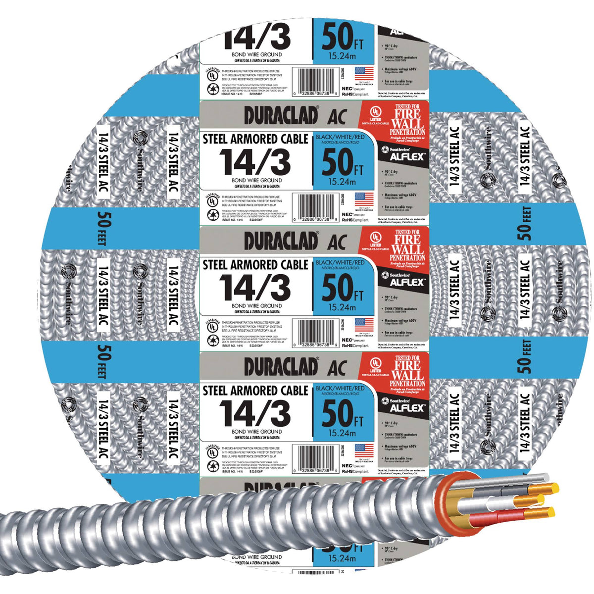 50 ft. 14/3 Solid Steel Armored AC Cable K5669