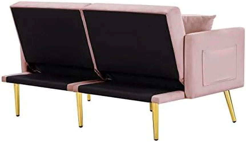 Convertible Futon Sofa Bed 59-inch Velvet Sleeper Sofa with Two Pillows L333