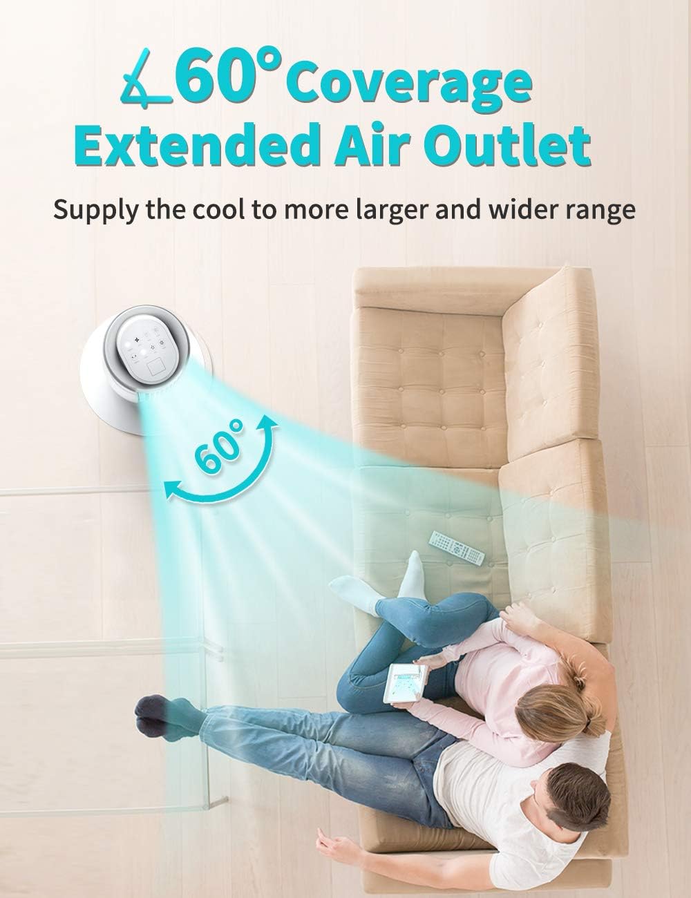 Portable Evaporative Air Cooler, 3 Speeds, 60° Oscillation, 12H Timer, 43IN Tall Y8562