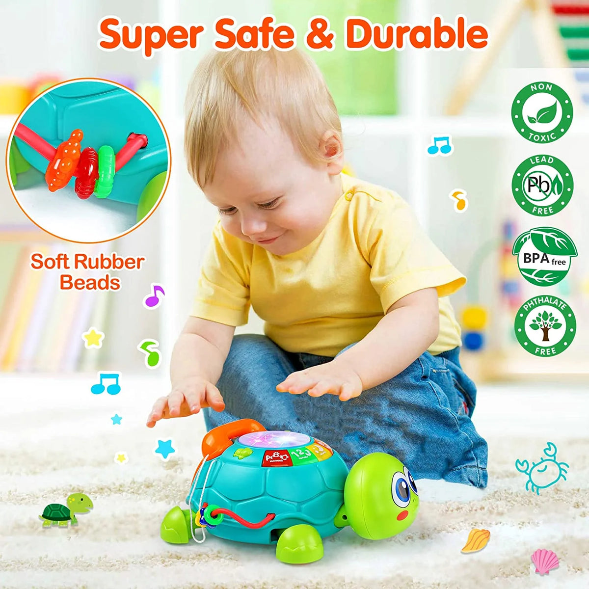 Musical Turtle Baby Toys with Letters Numbers Phone U526