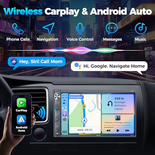 Wireless Double Din Car Stereo with Carplay, Android Auto, Bluetooth, 7" Touchscreen, Backup Camera C91924