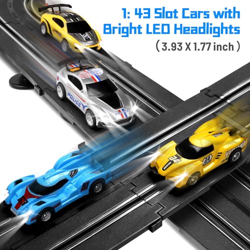 23ft Battery Powered Electric Slot Car Race Track Set with 4 Slot Cars W15153