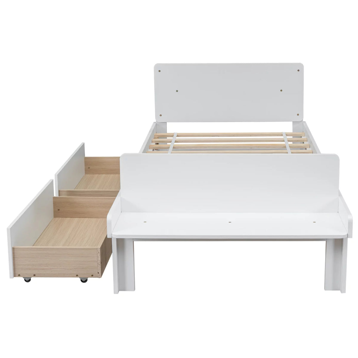 White Twin Size Wood Platform Bed Frame with 2 Storage Drawers K607