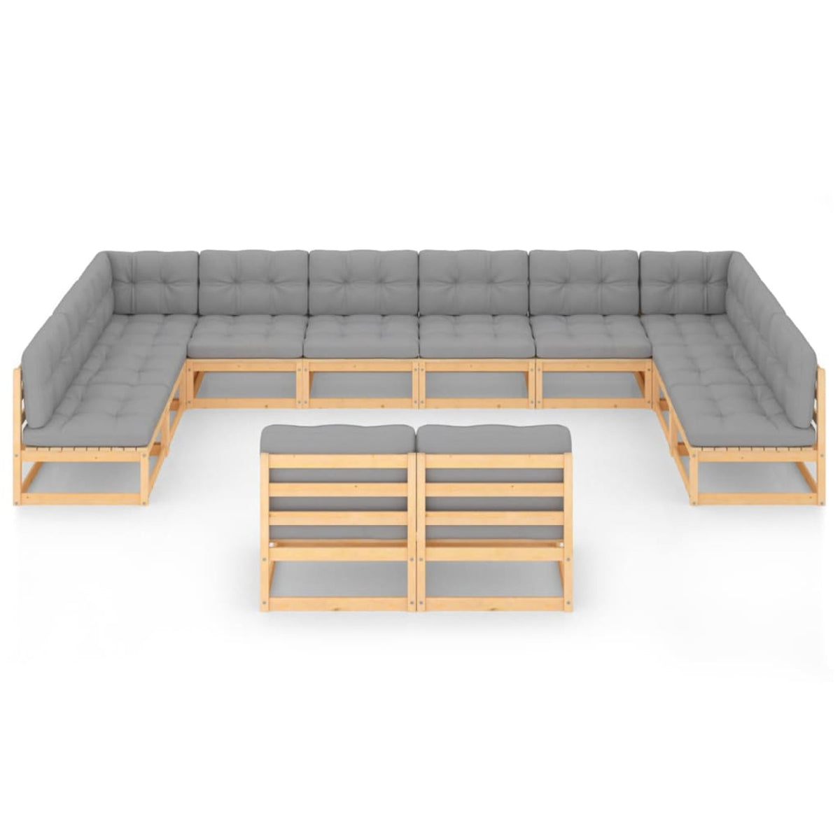 12 Piece Gray Cushioned Pinewood Sectional Outdoor Furniture Set F766584