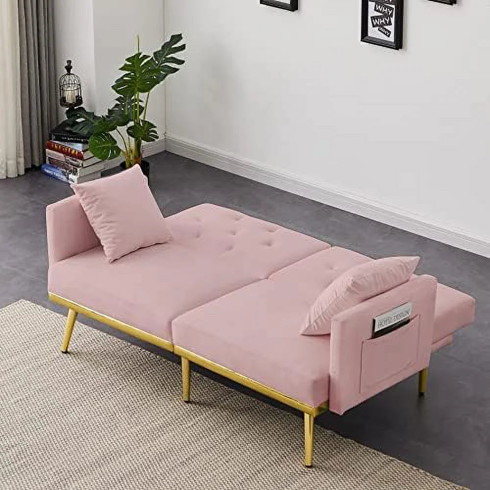 Convertible Futon Sofa Bed 59-inch Velvet Sleeper Sofa with Two Pillows L333