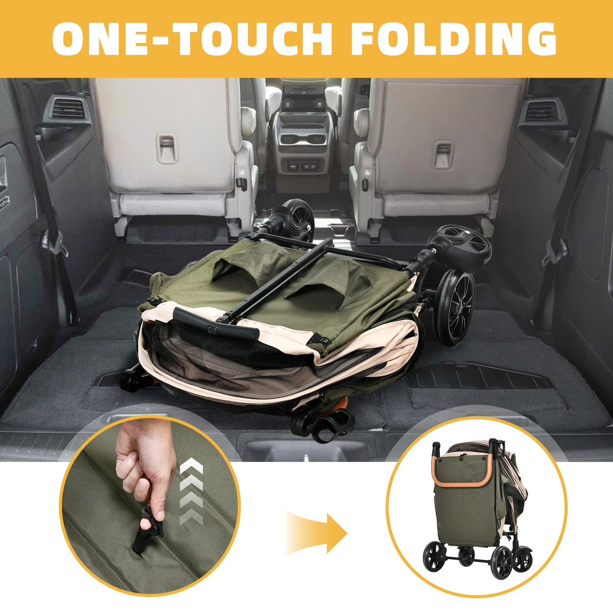 Foldable 4 Wheels Dog Stroller with Storage Basket X893