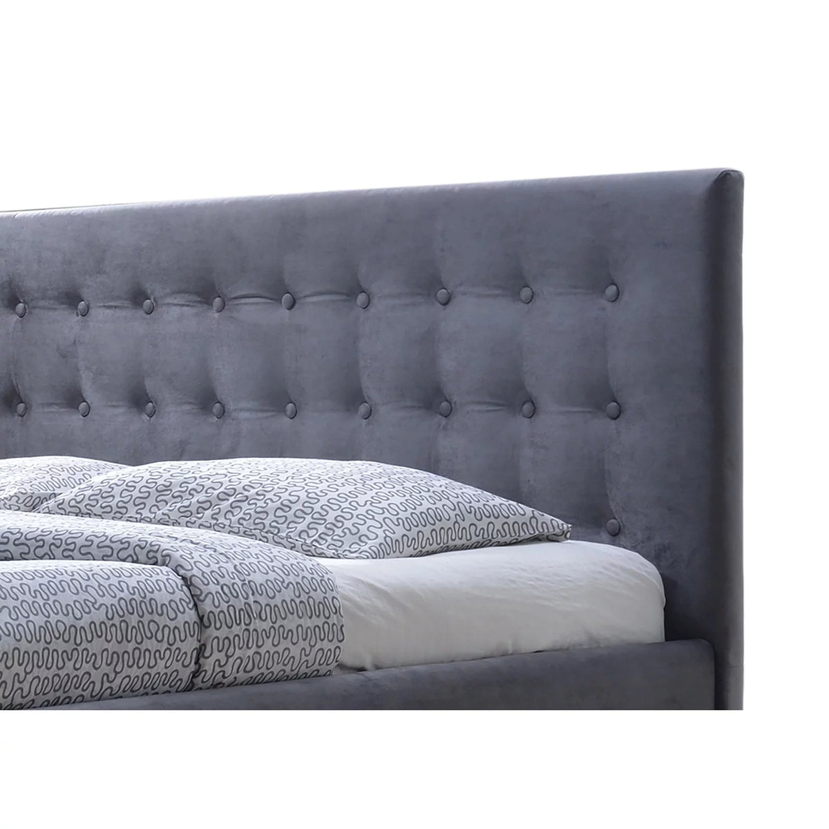 Grey Velvet Button-Tufted Platform Bed I563