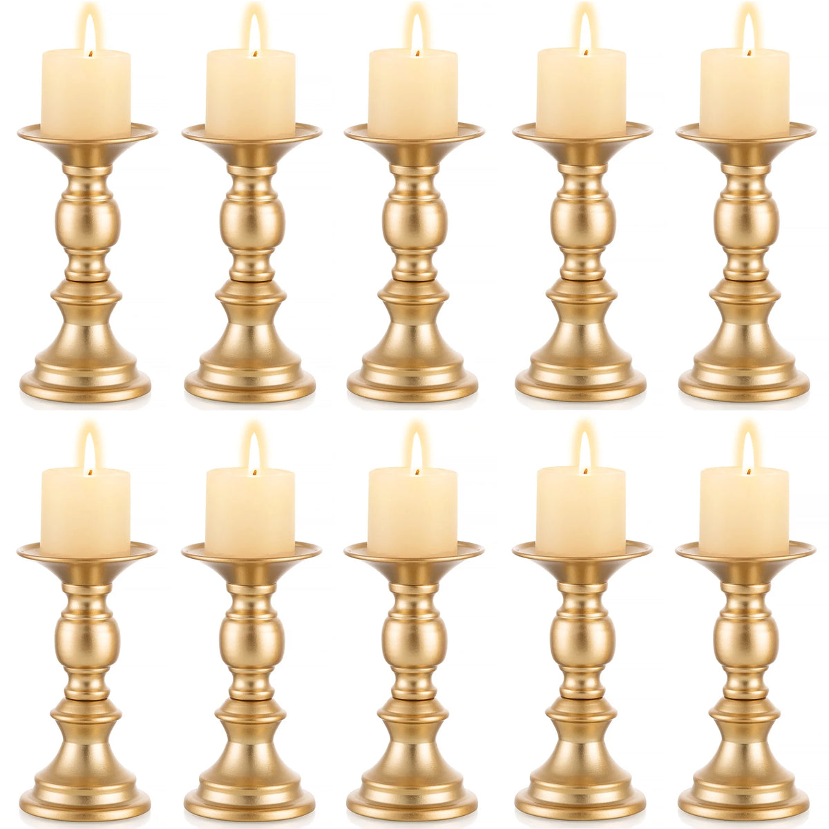 Gold Pillar Candle Holder Set of 10 P4464