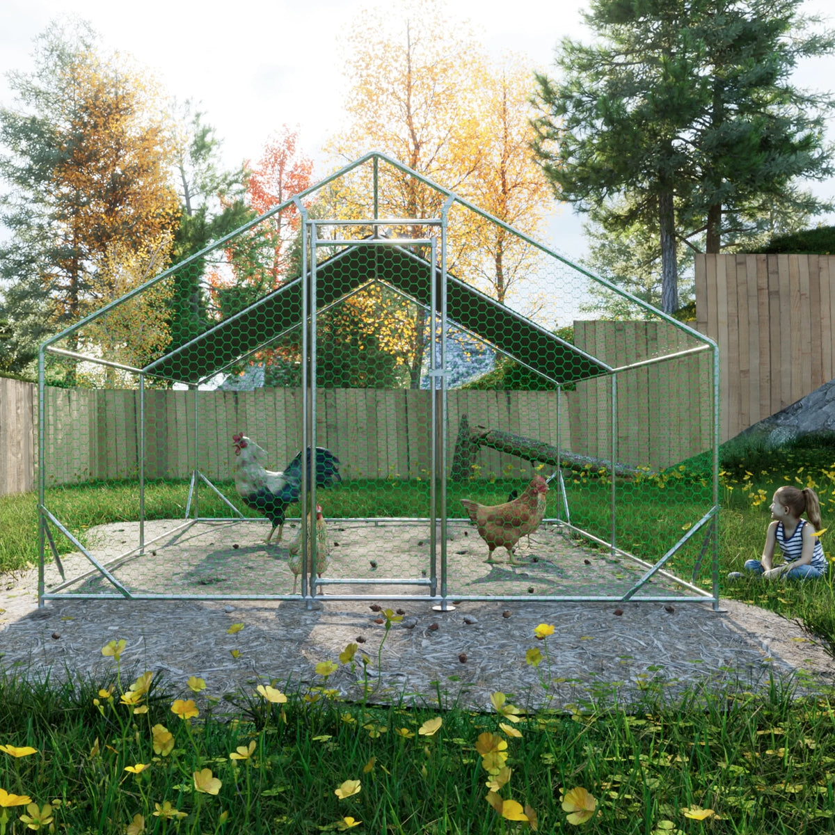 Large Metal Chicken Coop with Waterproof Cover (10' L x 13' W x 6.56' H) P2423