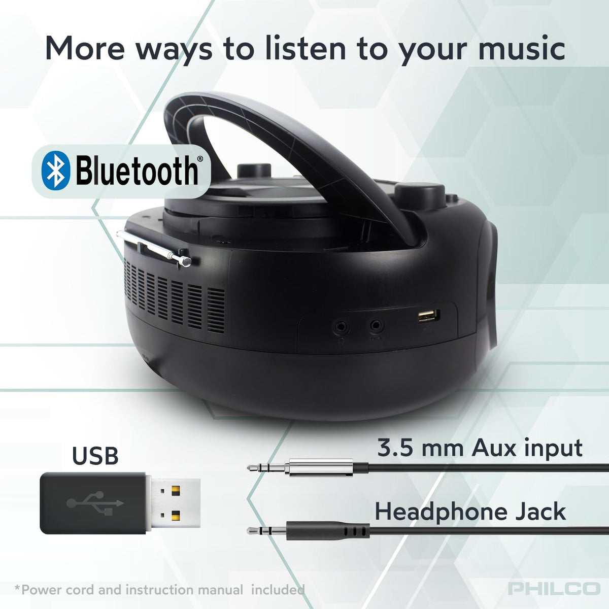 Bluetooth CD Boombox with Cassette, MP3 CD USB Playback, 12 watts J4212