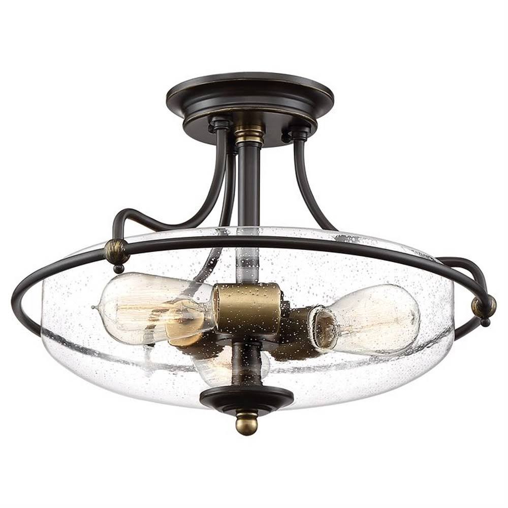 3 Light Semi-Flush Mount Palladian Bronze Finish with Clear Seedy Glass O80922