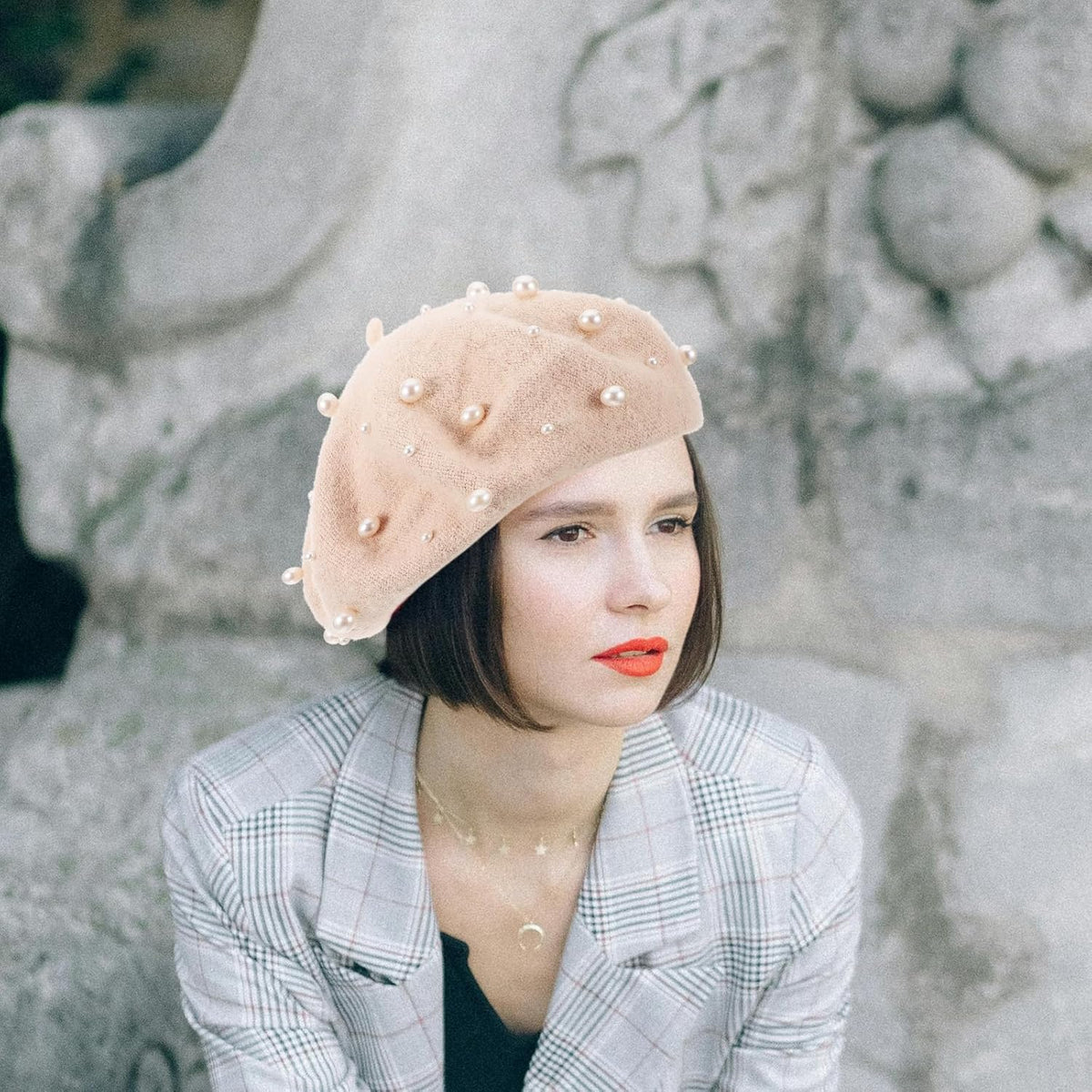 Beige Cashmere Wool Beret K911