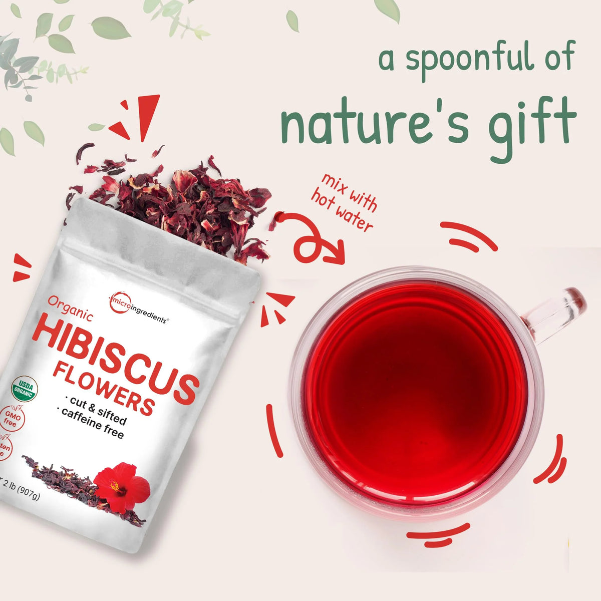 Organic Hibiscus Flowers, 2lbs, Cut & Sifted Dried Leaves U7423