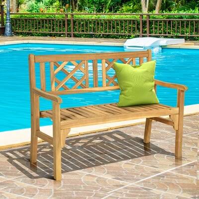 Foldable Patio Bench with Backrest and Armrest S29716
