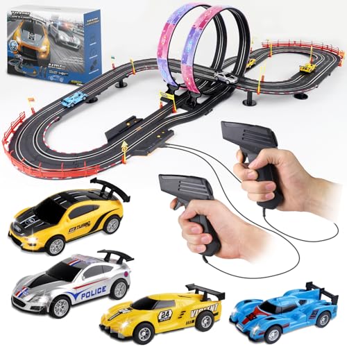 23ft Battery Powered Electric Slot Car Race Track Set with 4 Slot Cars W15153