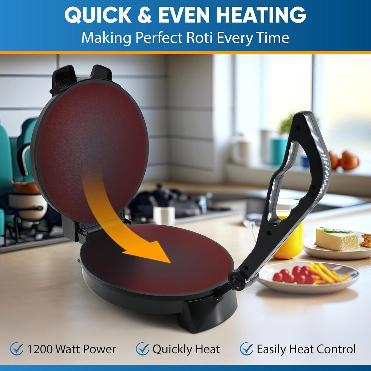 10inch Stainless Steel Non-Stick Electric Roti Maker with Removable Handle X9393