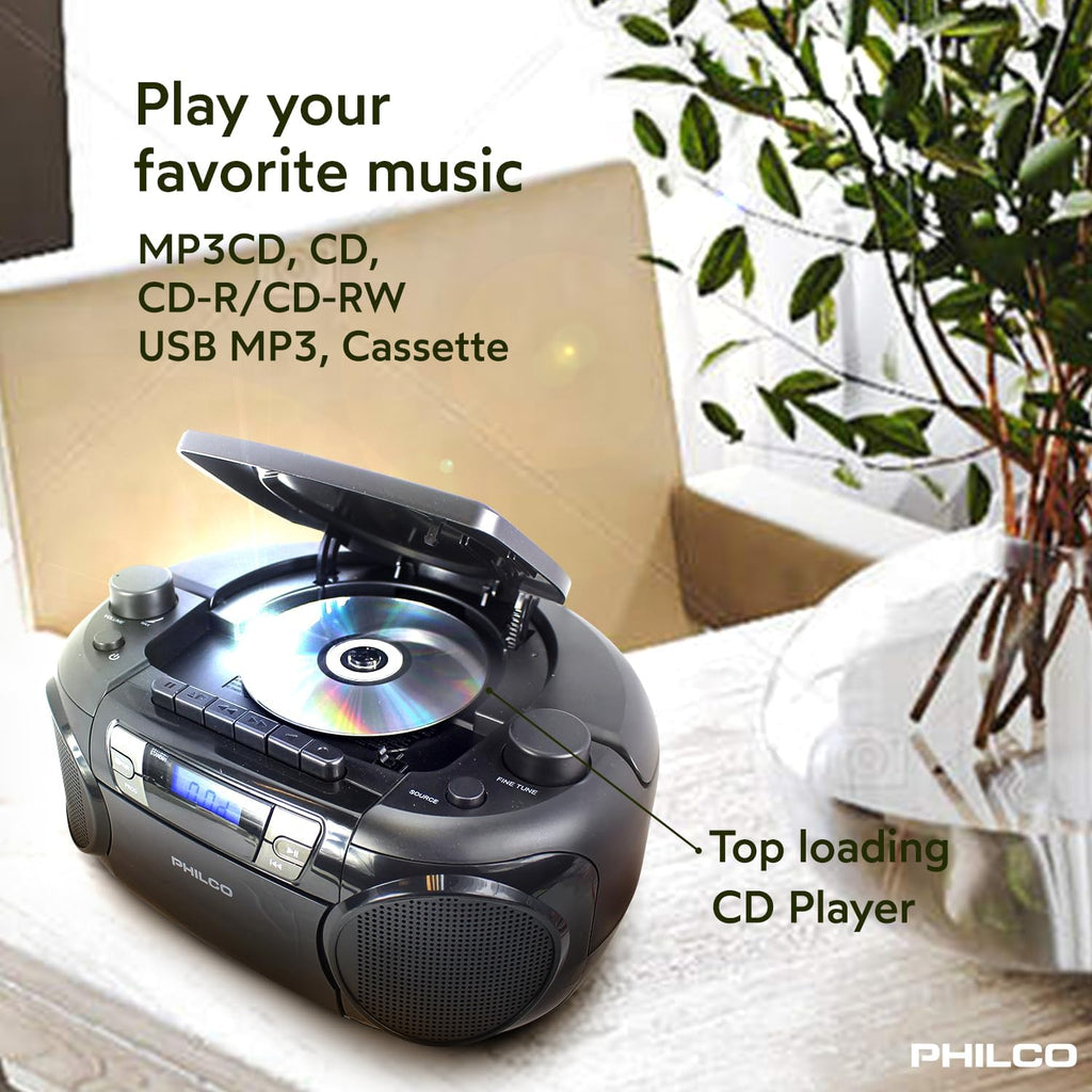 Bluetooth CD Boombox with Cassette, MP3 CD USB Playback, 12 watts J4212