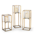 Textured Glass and Gold Metal Candle Holder Set of 3 C776