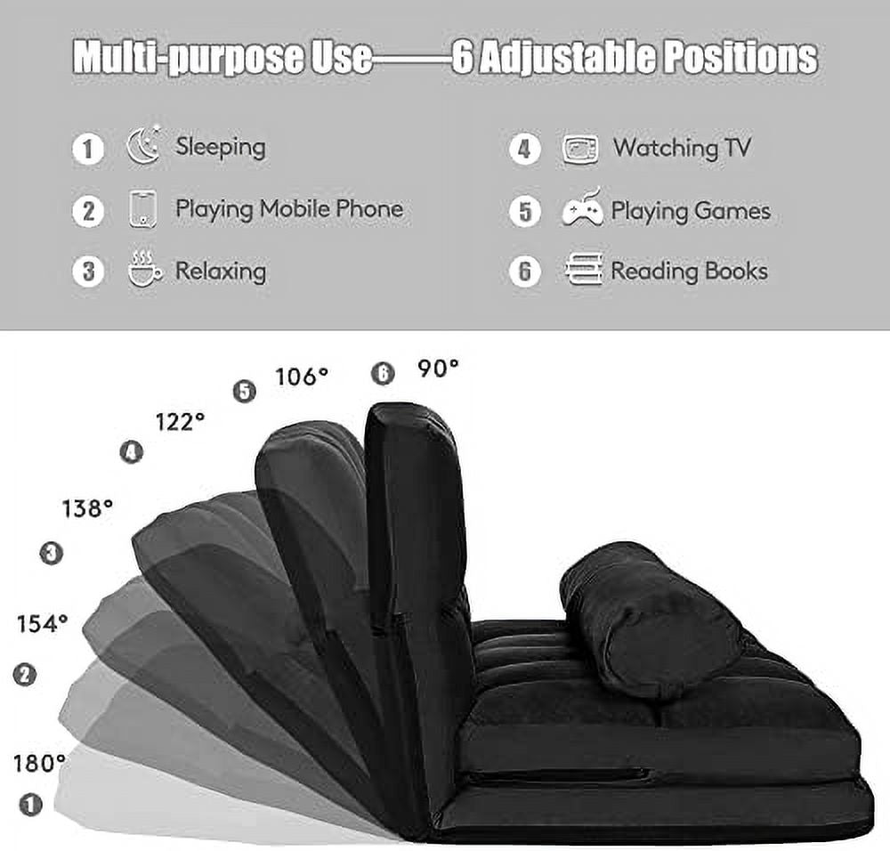 Foldable Floor Sofa with 2 Pillows & Suede Cloth Cover I99191