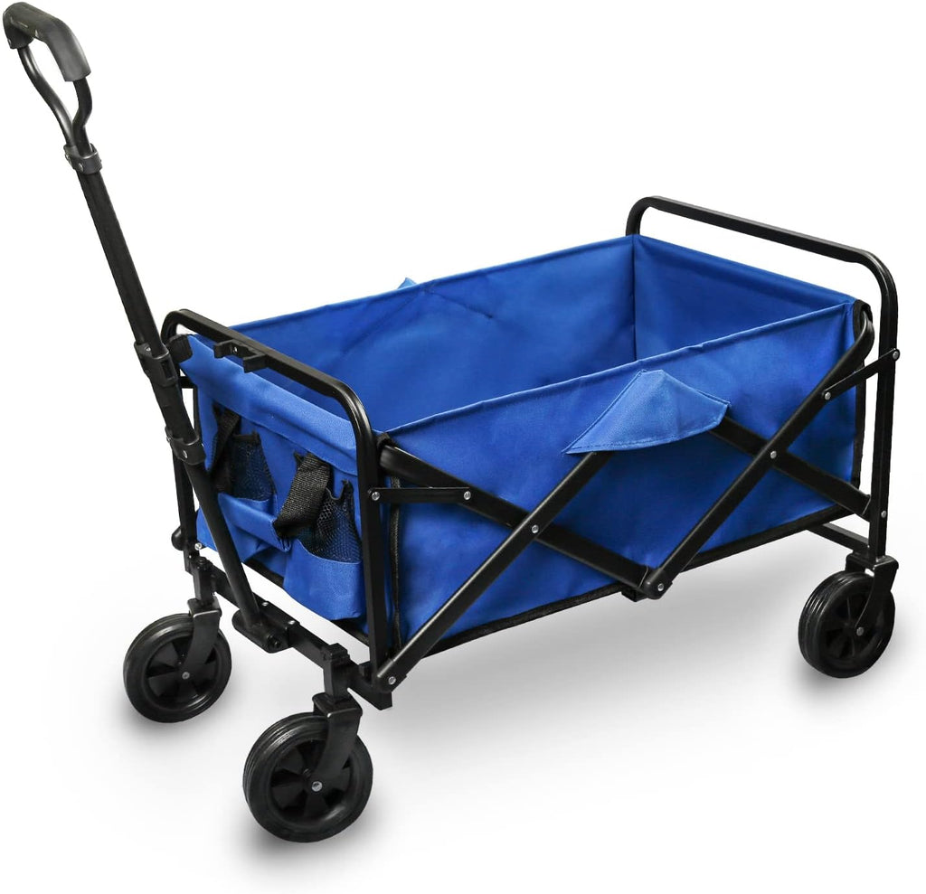 Collapsible Heavy Duty Utility Wagon with Rotatable Front Wheels & Adjustable Handle, Blue A5341