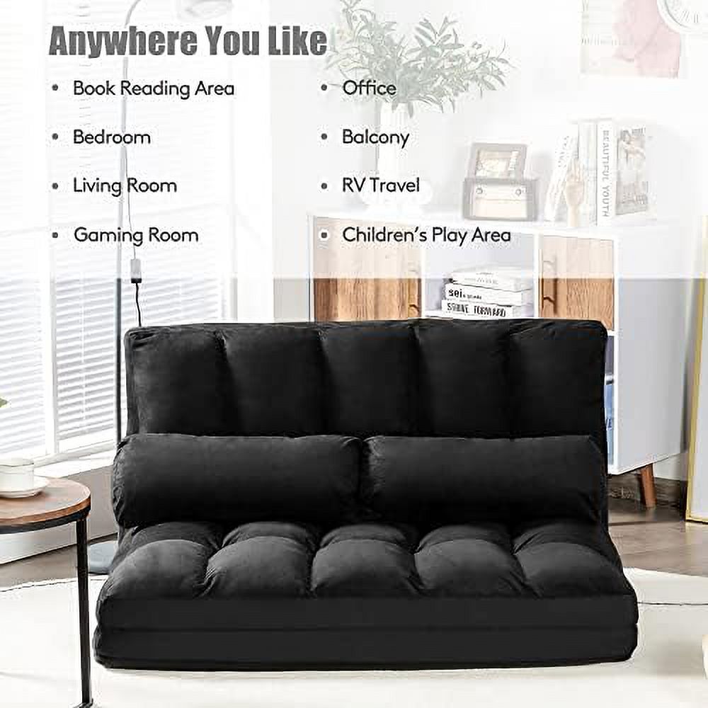 Foldable Floor Sofa with 2 Pillows & Suede Cloth Cover I99191