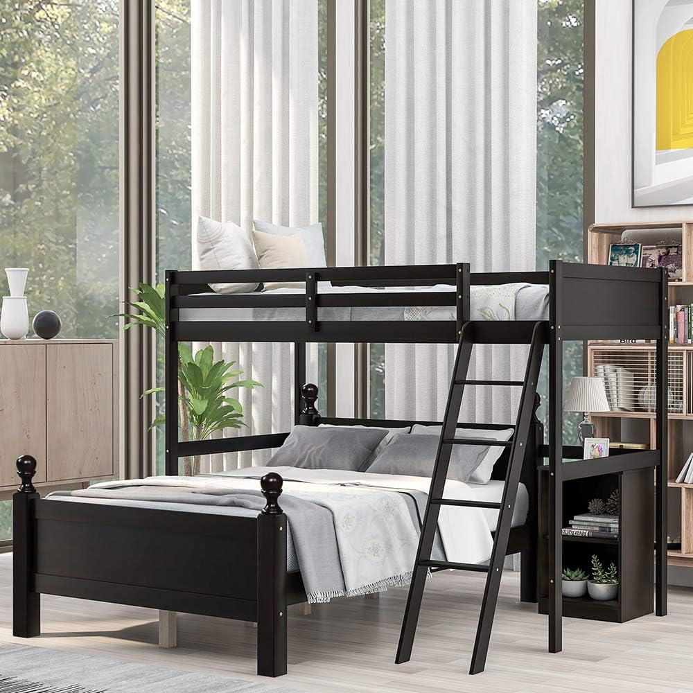 Twin Over Full Wood Loft Bunk Bed with Cabinet E292786
