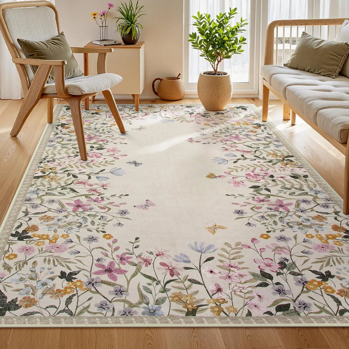 Green Floral 4x6 Washable Low-Pile Area Rug G46025