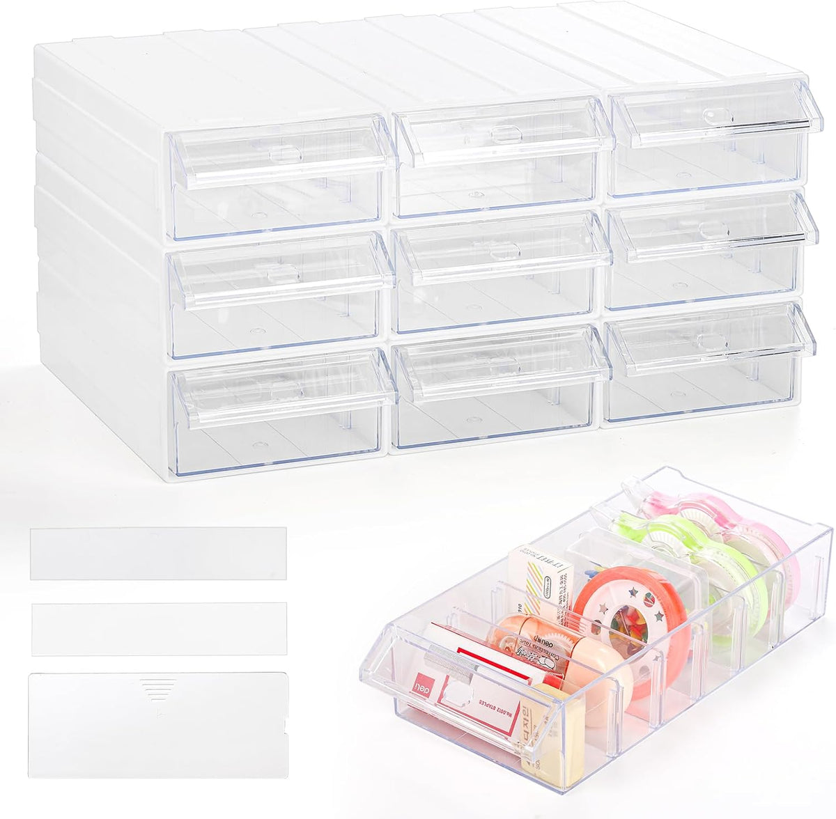 9 Pack Plastic Desktop Drawer Storage Cabinet with 21 PCS Clear Dividers K713939