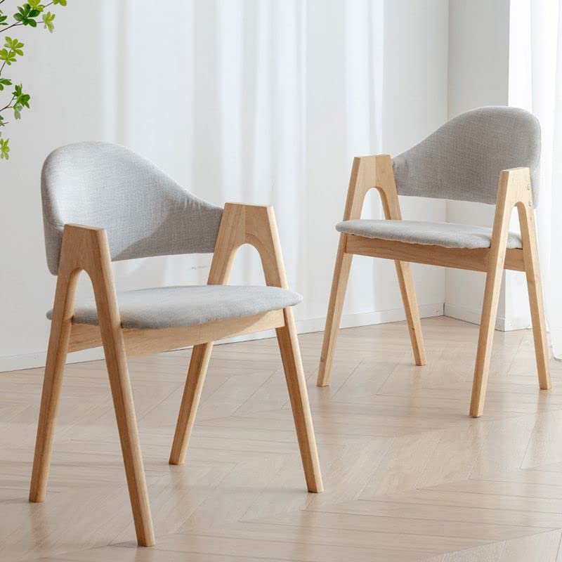 4-Piece Upholstered Arm Chair Natural Wood Side Chair H9325