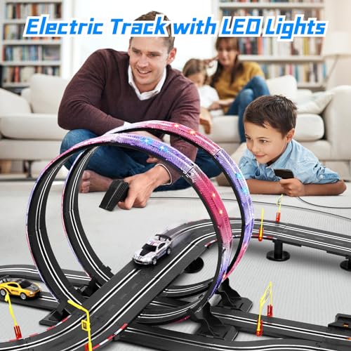 23ft Battery Powered Electric Slot Car Race Track Set with 4 Slot Cars W15153