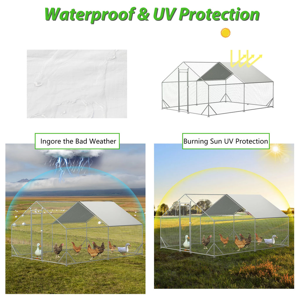 Large Metal Chicken Coop with Waterproof Cover (10' L x 13' W x 6.56' H) P2423