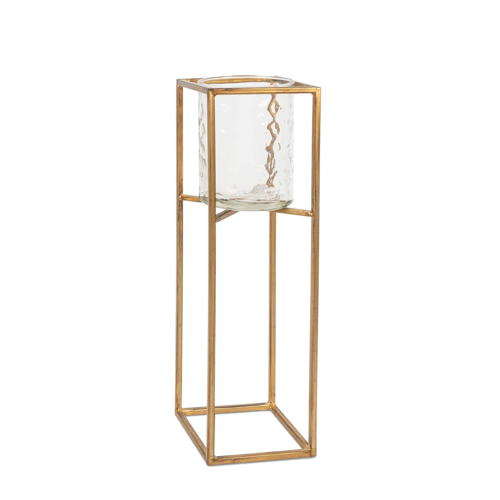 Textured Glass and Gold Metal Candle Holder Set of 3 C776