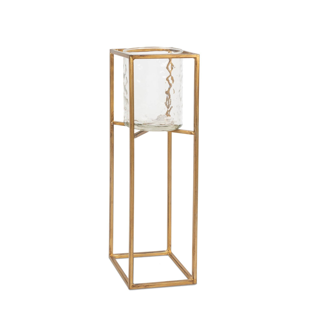 Textured Glass and Gold Metal Candle Holder Set of 3 C776