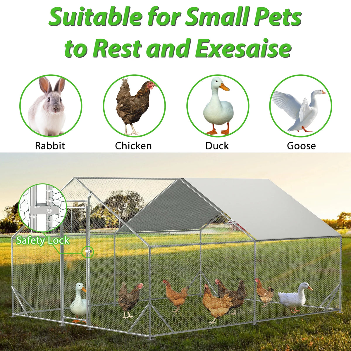 Large Metal Chicken Coop with Waterproof Cover (10' L x 13' W x 6.56' H) P2423