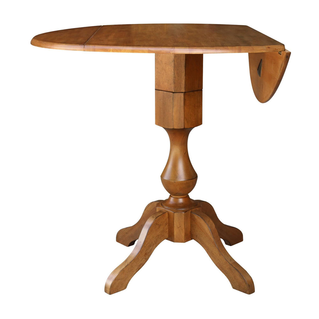42x22 Round Dual Drop Leaf Pedestal Table Pecan R292