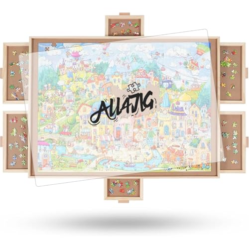 2000 Pieces Rotating Wooden Puzzle Board with 6 Drawers and Cover H8073