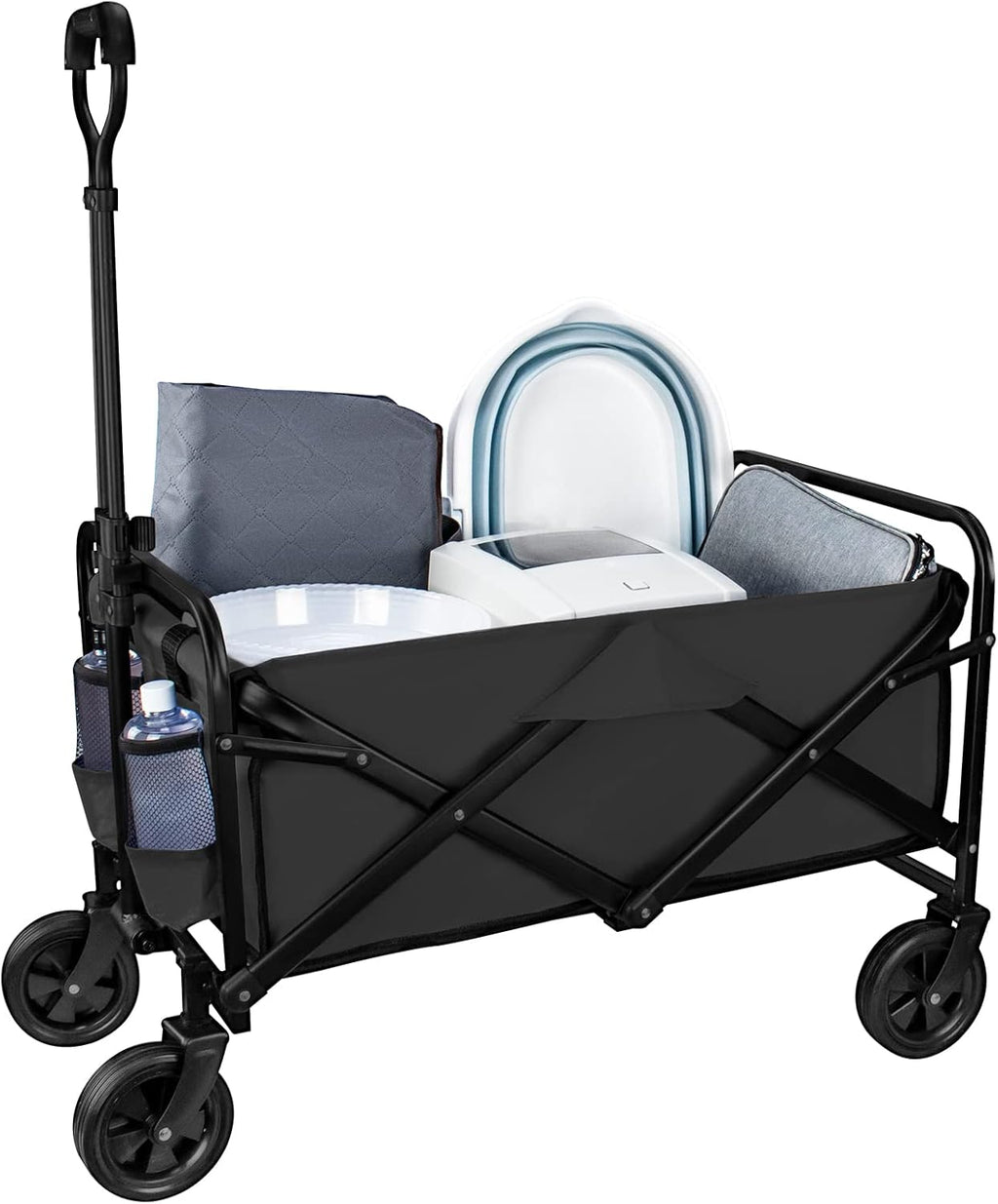Collapsible Heavy Duty Utility Wagon with Rotatable Front Wheels & Adjustable Handle, Blue A5341