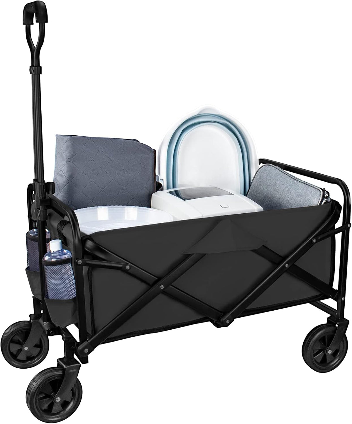 Collapsible Heavy Duty Utility Wagon with Rotatable Front Wheels & Adjustable Handle, Blue A5341