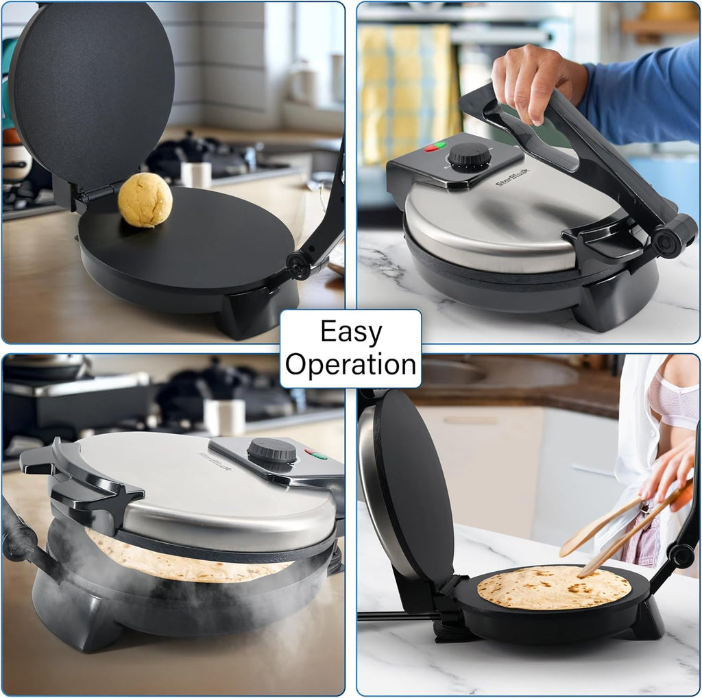 10inch Stainless Steel Non-Stick Electric Roti Maker with Removable Handle X9393
